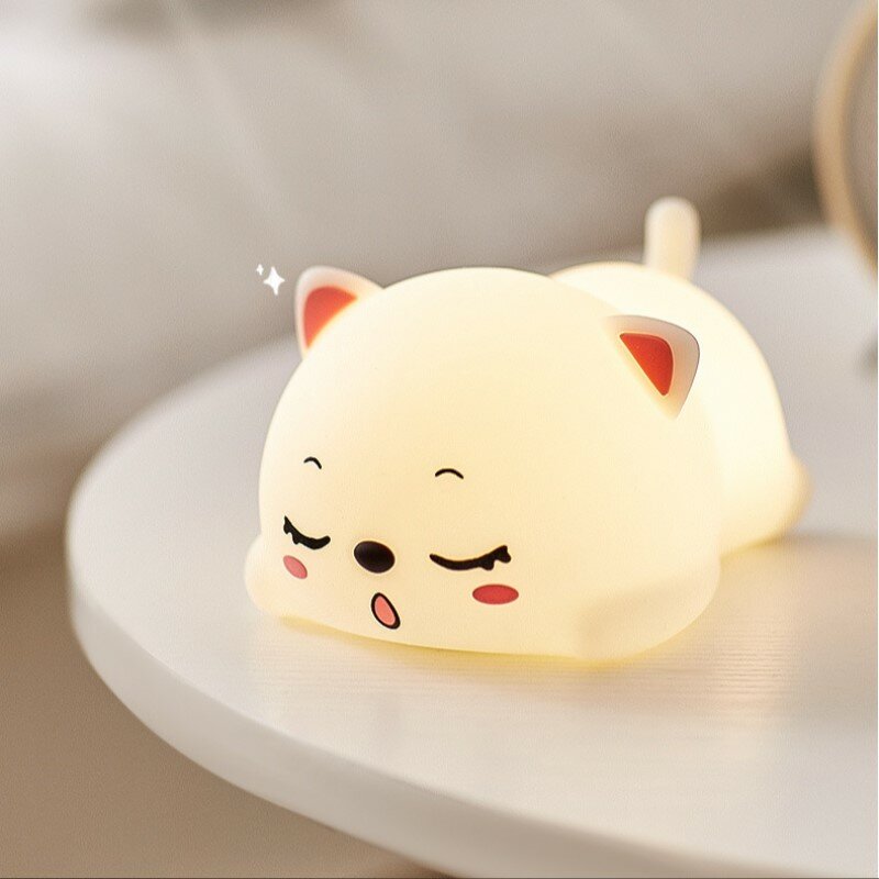 Bedroom Bedside Night Lamp with Remote for Kids Baby Gift Touch Sensor Lamp Lovely Cat USB Rechargeable Silicone LED Night Light