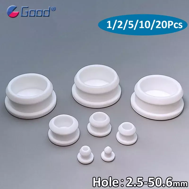 2.5mm ~ 50.6mm putih karet silikon jepret lubang, segel penutup penghenti debu