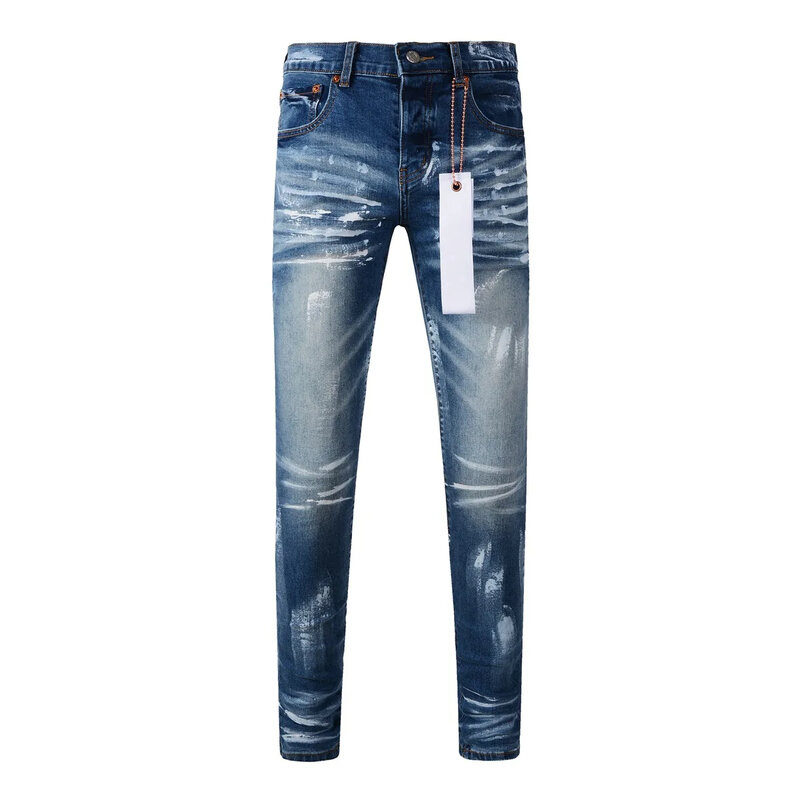 Pantaloni in denim di marca ROCA viola di alta qualità pantaloni in Denim Skinny a vita bassa con vernice blu di colore sottile invecchiato