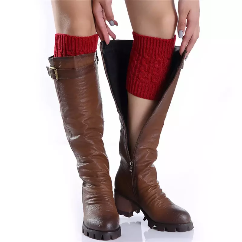 Inverno grosso quente malha perna aquecedores meias boot cover moda térmica feminino estiramento boot perna punhos bota meias pé mais quente
