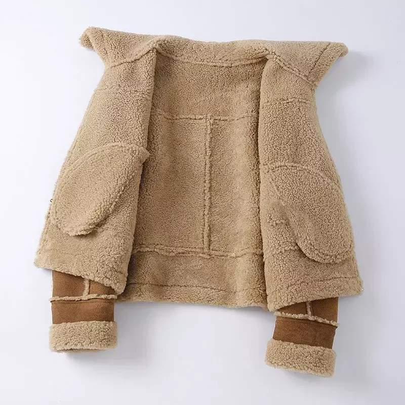 Chaqueta forrada de lana para mujer, abrigo grueso y cálido de piel de oveja auténtica, ropa de abrigo Vintage, moda de invierno
