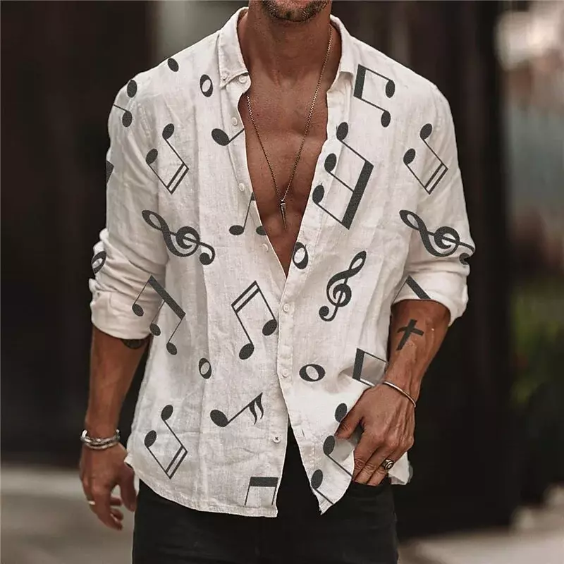 Новинка 2023, модная супер крутая уличная мужская куртка в стиле граффити с музыкальными нотами, рубашка с лацканами, одежда женская