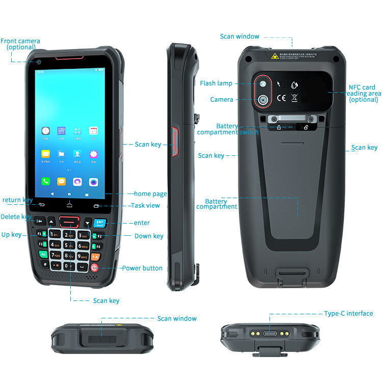 Terminal de mano resistente para ordenador móvil, escáner de código de barras PDA 2D, Android 10, Google GMS