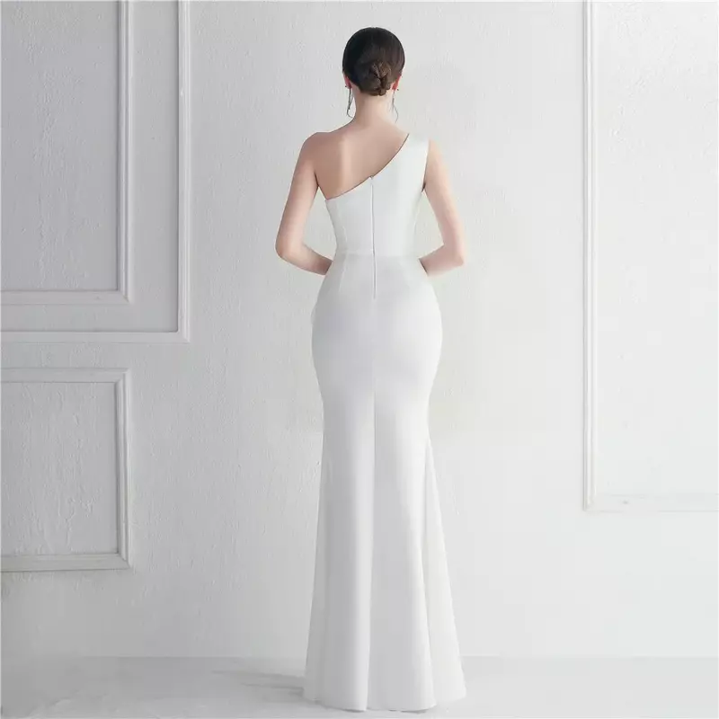 Sladuo Womens One Shoulder Sleeveless Screen Perspective Empire Waist Ruffle Elegant Long Slit Party Formal Dress