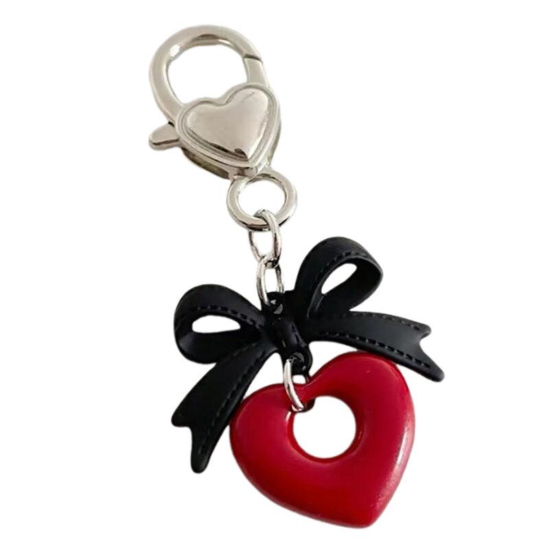 Y2K estetika busur Hati gantungan kunci lucu Vintage Bowknot Keyring mobil gantungan kunci tas liontin Dekorasi untuk anak perempuan hadiah