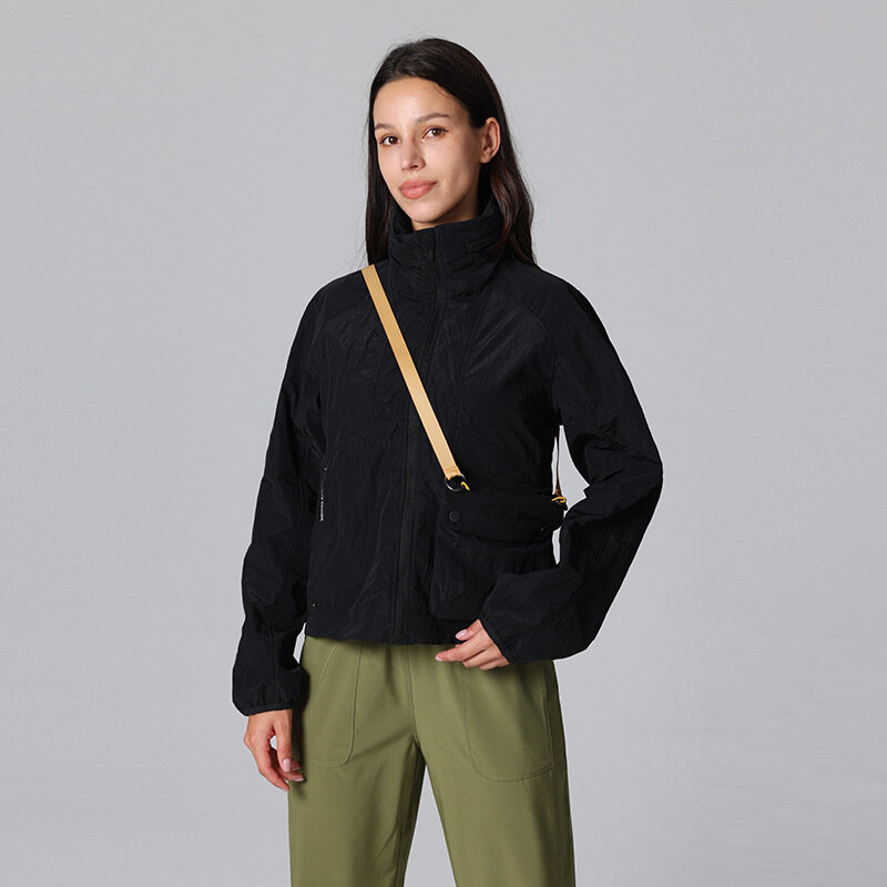 Женская ветрозащитная повседневная куртка Pmwrun с воротником-стойкой и капюшоном для йоги, съемная трансформируемая молния