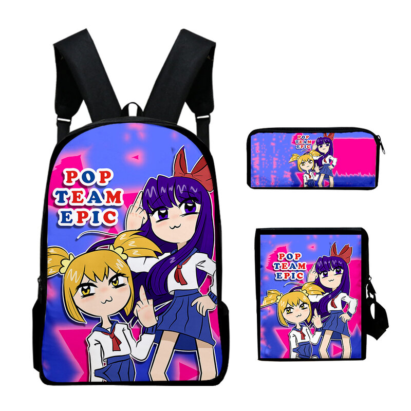 Pop Team Epic-mochila de 3 piezas Unisex, bolso de hombro de Anime con cremallera, bolso de lápices único, 2023