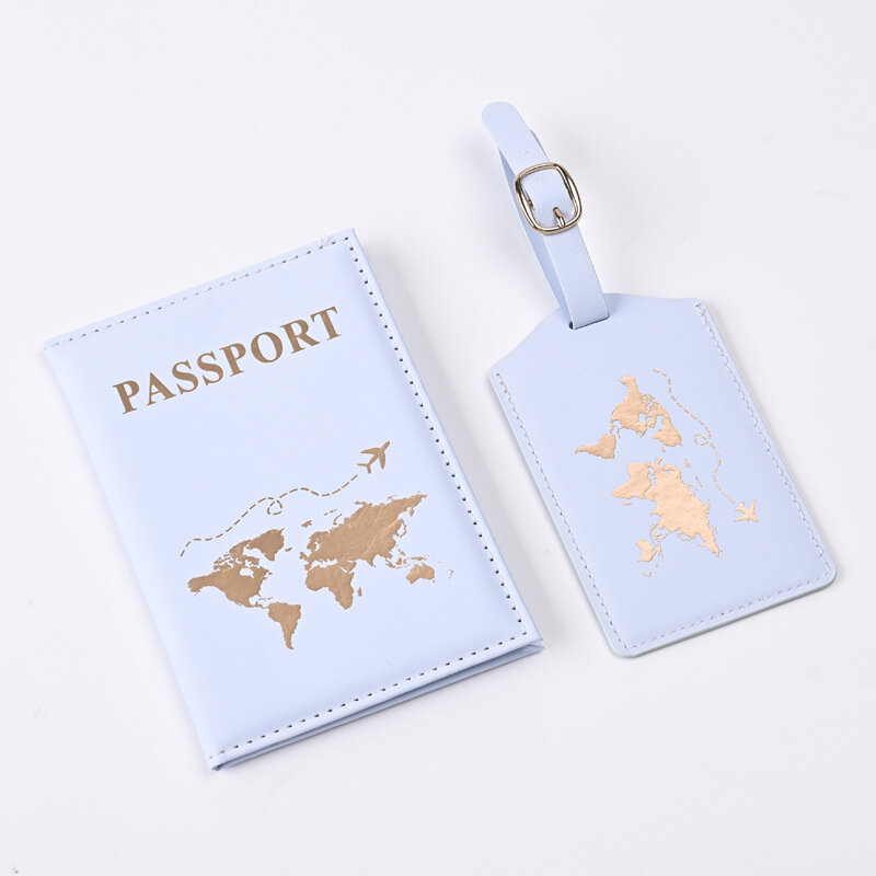 Fundas de pasaporte con patrón de mapa de PU, juego de etiquetas de equipaje, Protector de pasaporte, Etiquetas de equipaje, billetera de pasaporte, Clip de billete de vuelo, nuevo, 2024