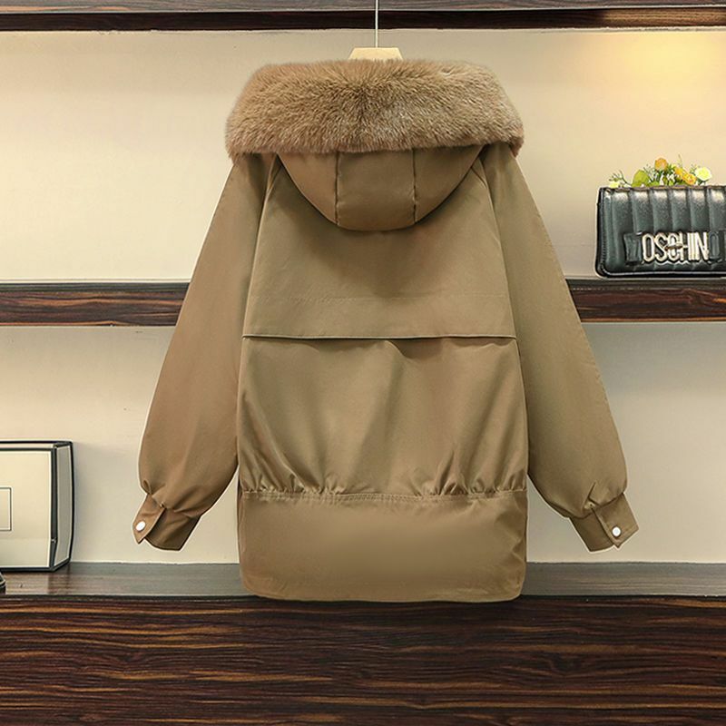 Chaqueta informal de algodón grueso para mujer, de longitud media Chaqueta de felpa, suelta y delgada, versión coreana, nueva moda de invierno