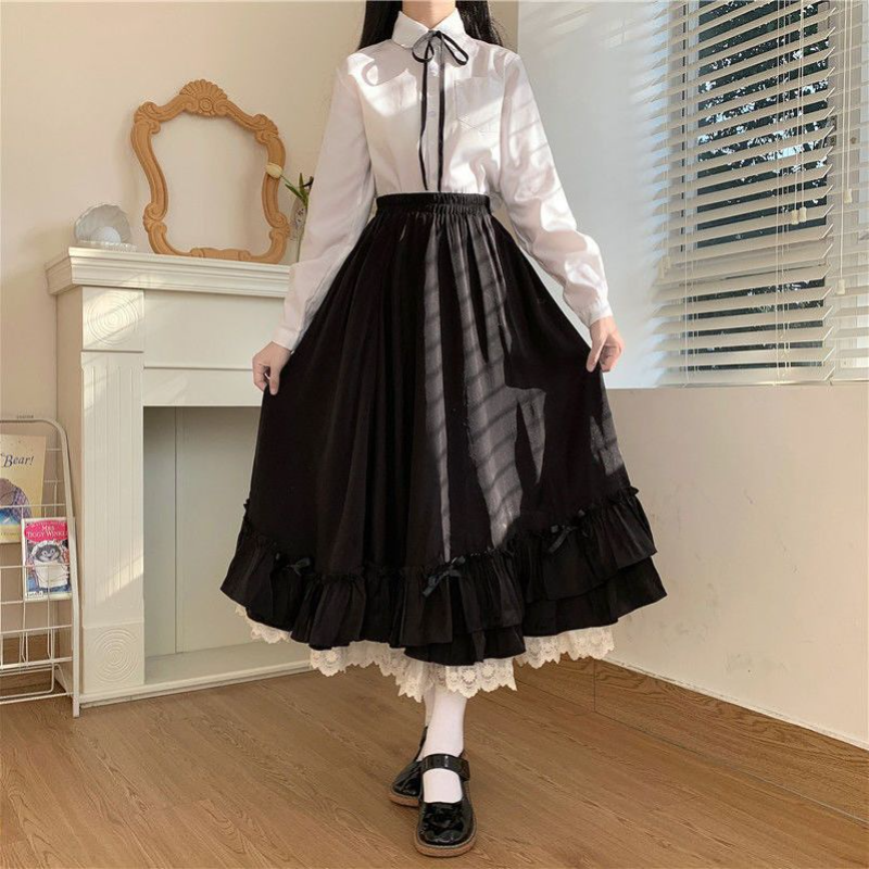 Rok untuk Wanita 2023 Rok Putih Jepang Y2k Pakaian Kawaii Rok Lolita Pakaian Wanita Murah dan Pengiriman Gratis Rok Midi