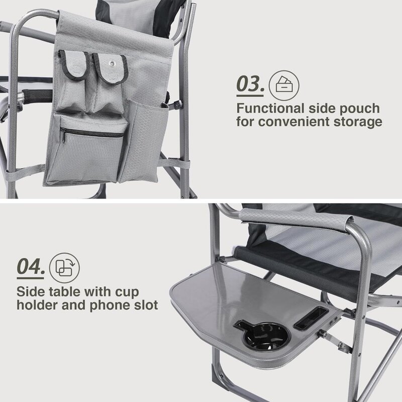 Alumínio dobrável camping cadeira, leve cadeiras ao ar livre com mesa lateral e bolsa de armazenamento