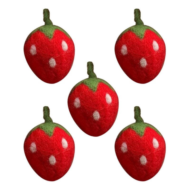 5pcs Wool Felt Strawberries for DIY Craft Mini Strawberry Ornament Decorations
