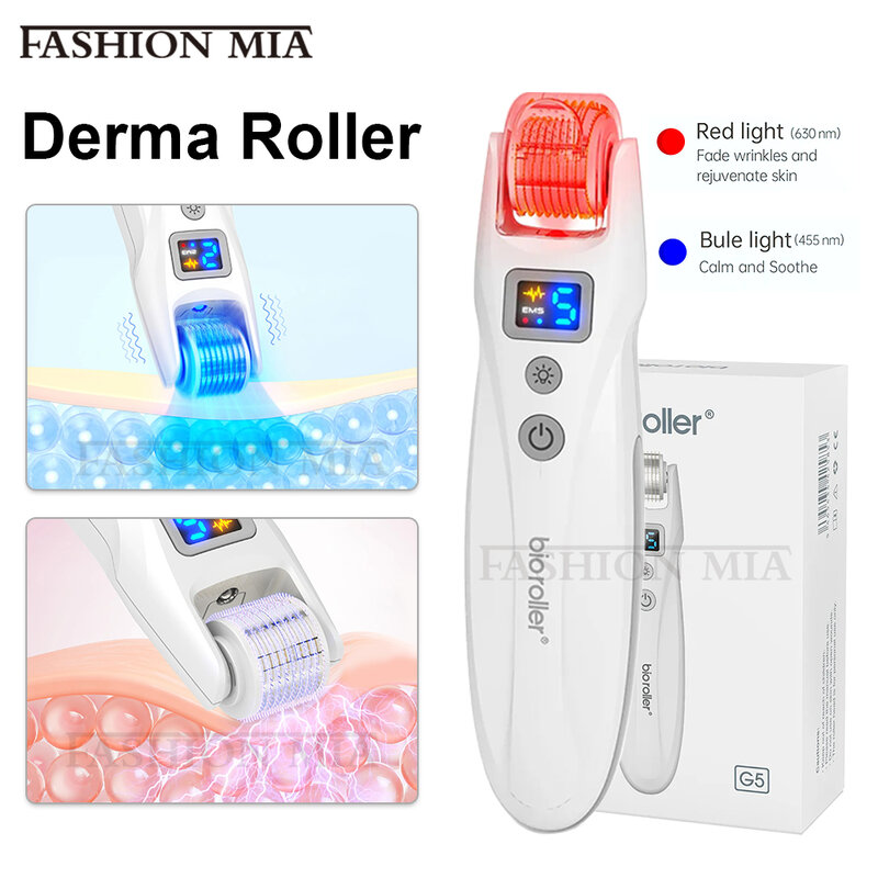 Rolo de Derma de titânio sem fio elétrico Microneedling Bio Roller, Micro dispositivo de vibração atual para cabelo, Face Skin Care, G5, EMS
