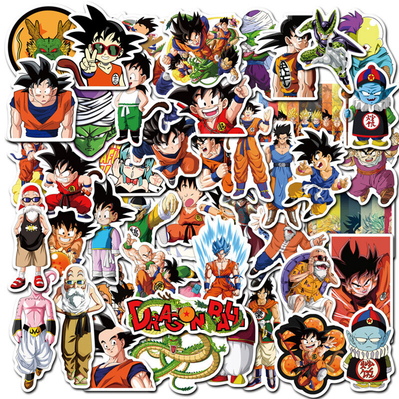 Desenhos animados Dragon Ball Anime Adesivos, Decalques impermeáveis, Cool Graffiti Adesivo, Ajuste para skate, Computador portátil, Motocicleta, Brinquedos para crianças, 50 pcs, 100pcs