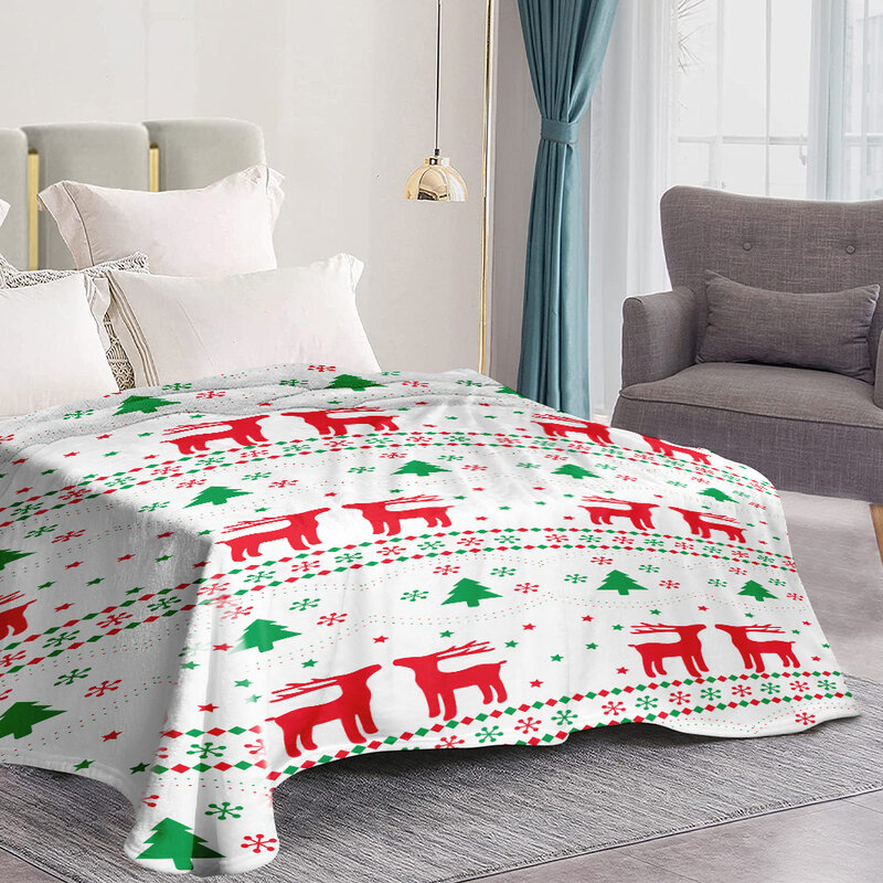 Selimut flanel sentuh yang elegan dan nyaman, selimut cetak liburan Natal Super mewah