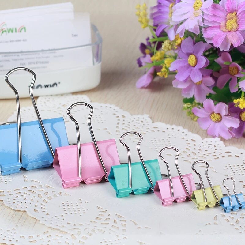 Tenwin 15mm 19mm 25mm 32mm Metal Clamp Paper Binder Clips Bookmark Clips Memo Clip Student School Office Supplies Document Clips
