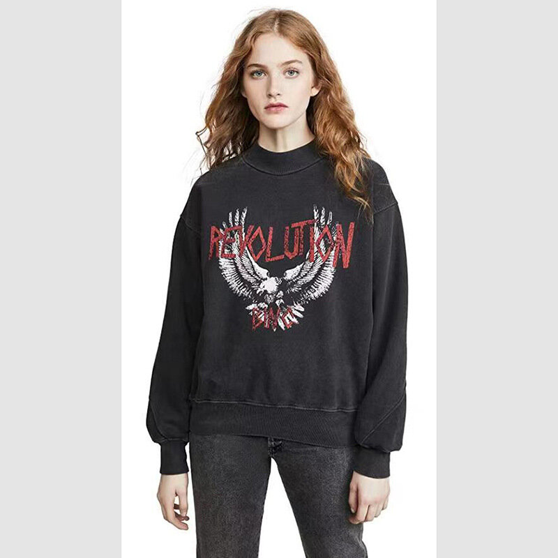 24 Early Autumn New North American Niche AB White Eagle Print Fry Color Wash Water Black Gray To Do Old Women's Sweater