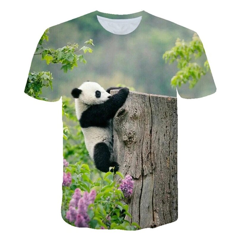 Camisetas de animales para niña, ropa informal con estampado de Panda de 2 a 8 años, cuello redondo, 2024