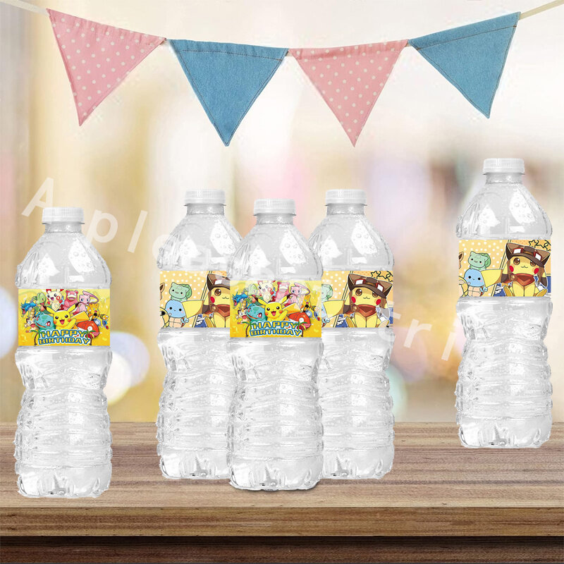 Pegatinas de Pokémon para 20 piezas, pegatinas de Pikachu para botella de agua, protección solar e impermeable, Decoración de cumpleaños, Baby Shower