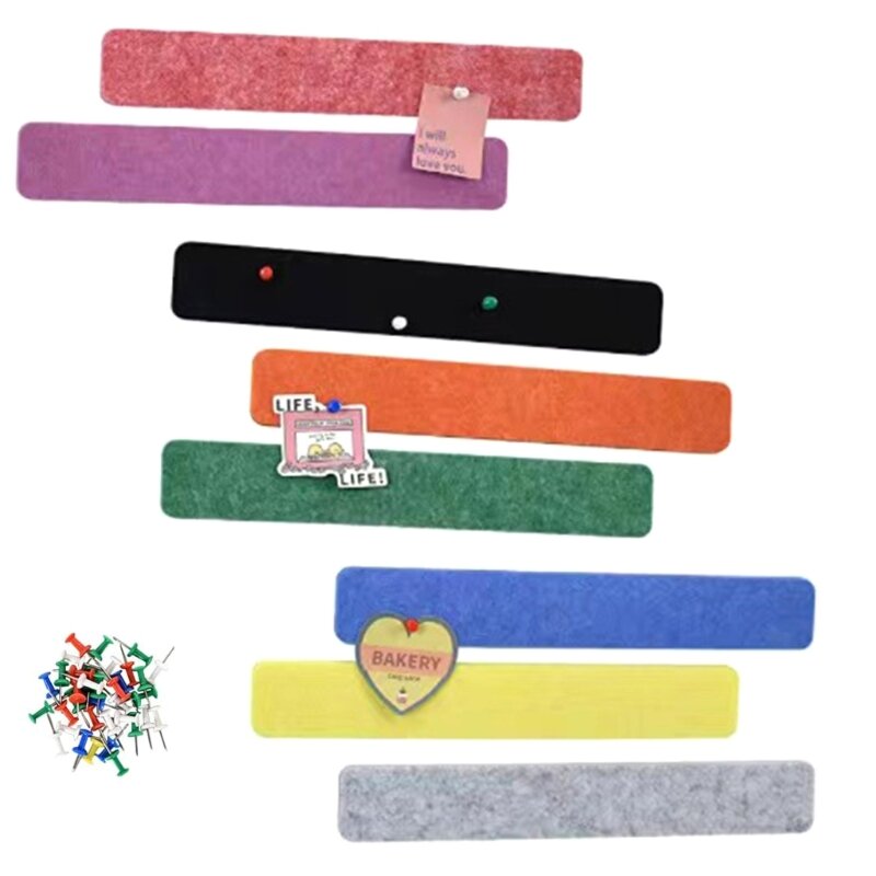 8 Pcs/Set Felt Pin Board Bar Strips Bulletin Board Strips with 30 Push Pins Home Office Memo Notice Boards Easy Install
