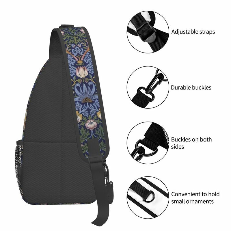 William Morris Strawberry Crossbody Sling Bag Casual Chest Bag Floral Art Shoulder Backpack Daypack Travel Hiking Biking Bookbag