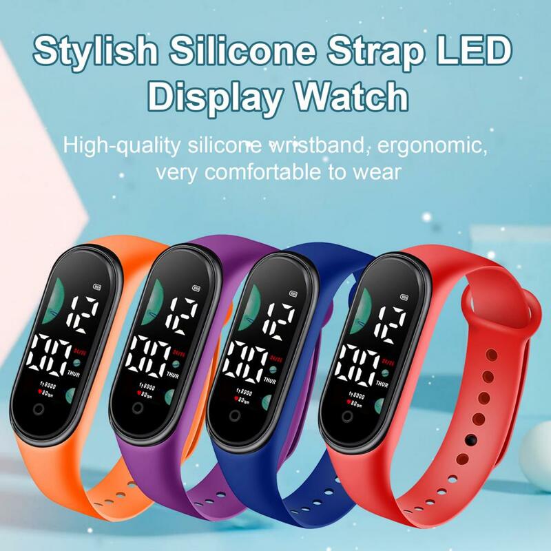 Jam tangan elektronik anak, jam tangan olahraga Digital penuh kalender tanggal otomatis bercahaya tampilan LED huruf besar tahan air