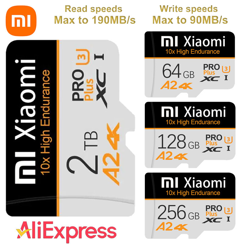 การ์ดหน่วยความจำ Xiaomi 2TB 1TB A2 Class10 Mini SD Card 512GB 256GB TF แฟลชการ์ด TF 128GB สำหรับนินเทนโดสวิตช์โทรศัพท์จออุปกรณ์รถยนต์