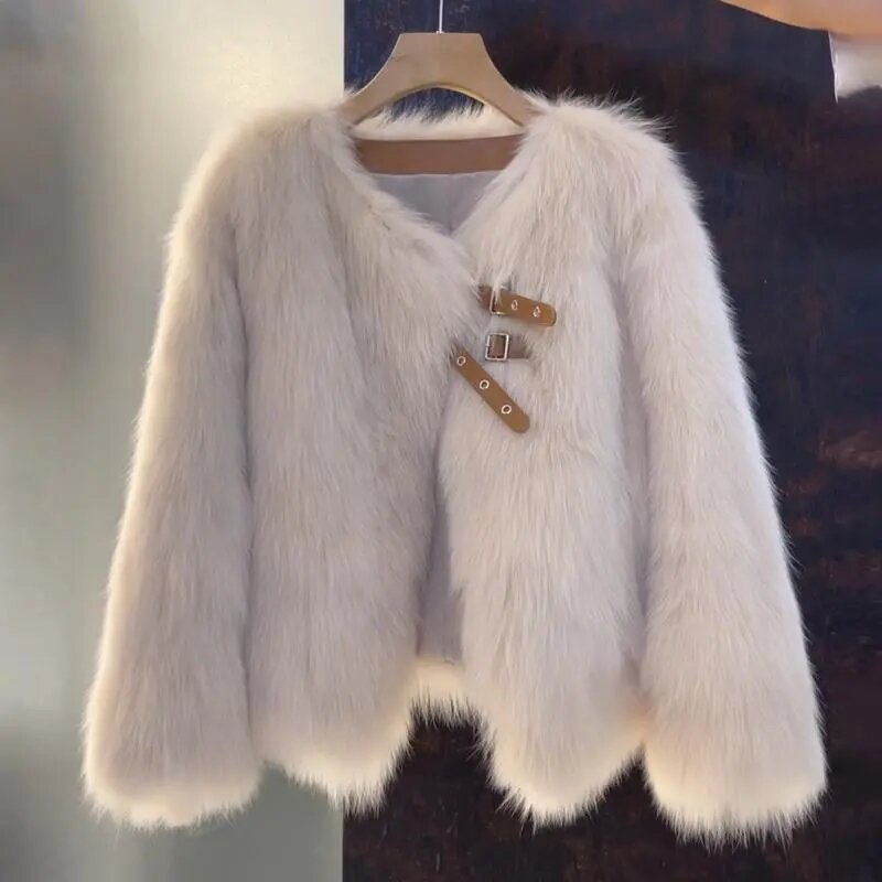 Formal Eco-Friendly Fur Jackets Women Outwear 2023 Autumn Winter New Fur Coat Female Fashion Loose Long-Sleeved Fur Jacket