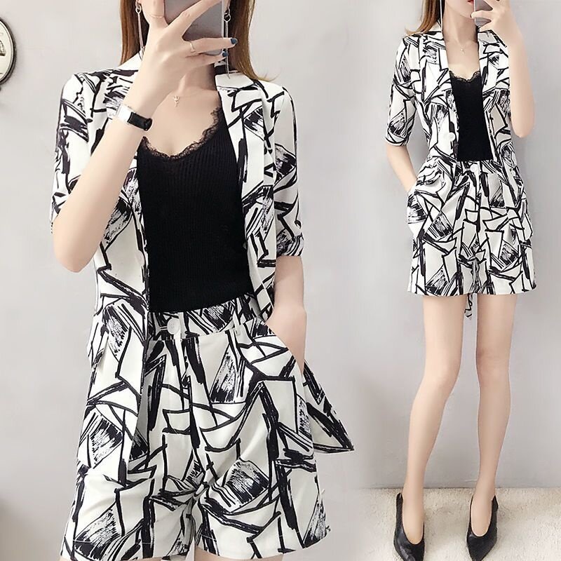 Women's 2023 Summer Sleeve Small with Leg Shorts Two-piece Style Two Piece plus Size Clothes for Women Pant Sets