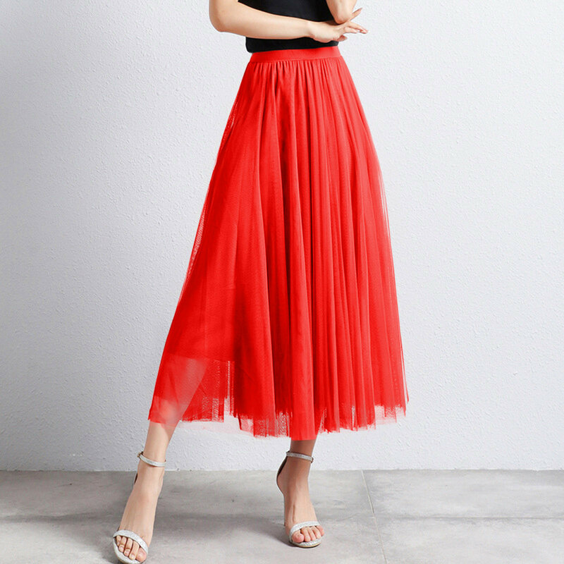 Women Mid Length Skirt Dance Party A Line High Waisted Tulle Skirt Holiday Party Costume Half Skirts Insulated Skirt