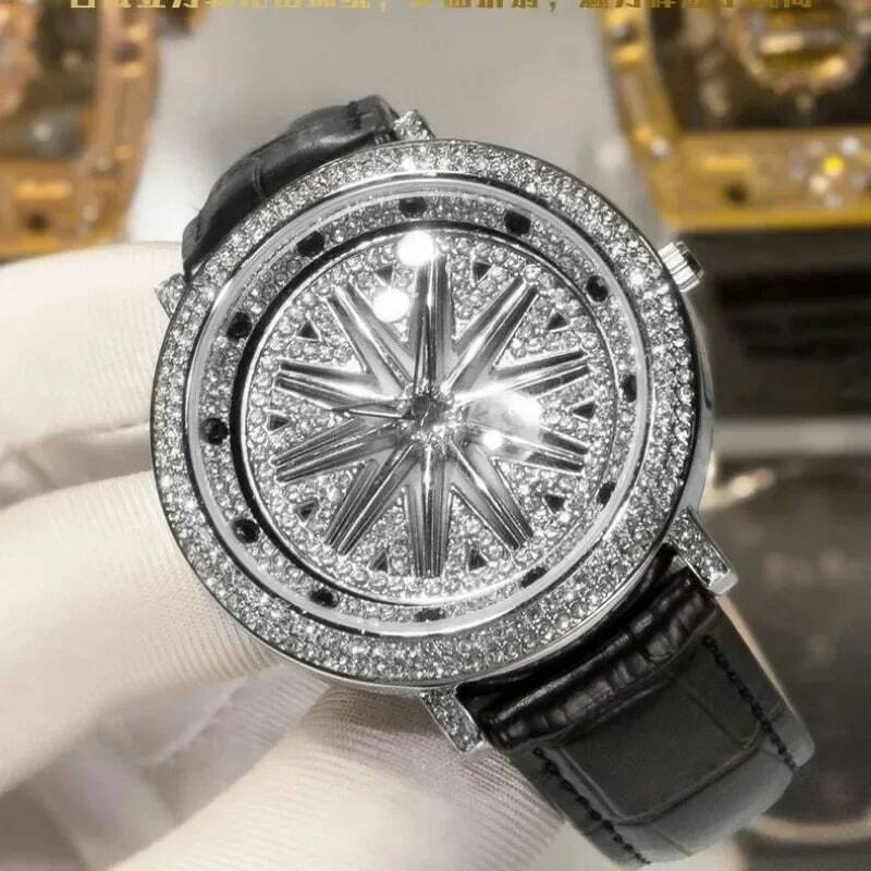 Reloj de la buena suerte para hombre y mujer, cronógrafo de lujo con esfera Rotable y diamantes, resistente al agua, a la moda