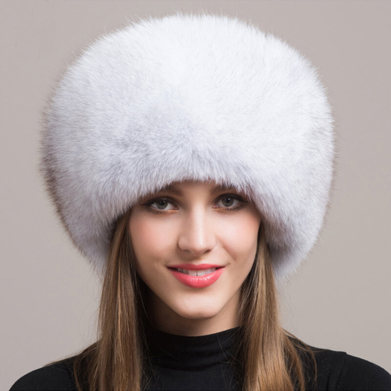 Лидер продаж, женская шапка из 100% натурального Лисьего меха, плотная меховая шапка, зимняя теплая шапка, женская модная шапка