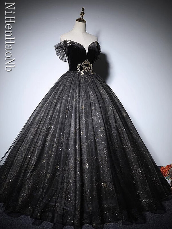 New Black Ball Gown Luxury Quinceanera Dresses Classic Off The Shoulder Floor-length Dresses For Prom