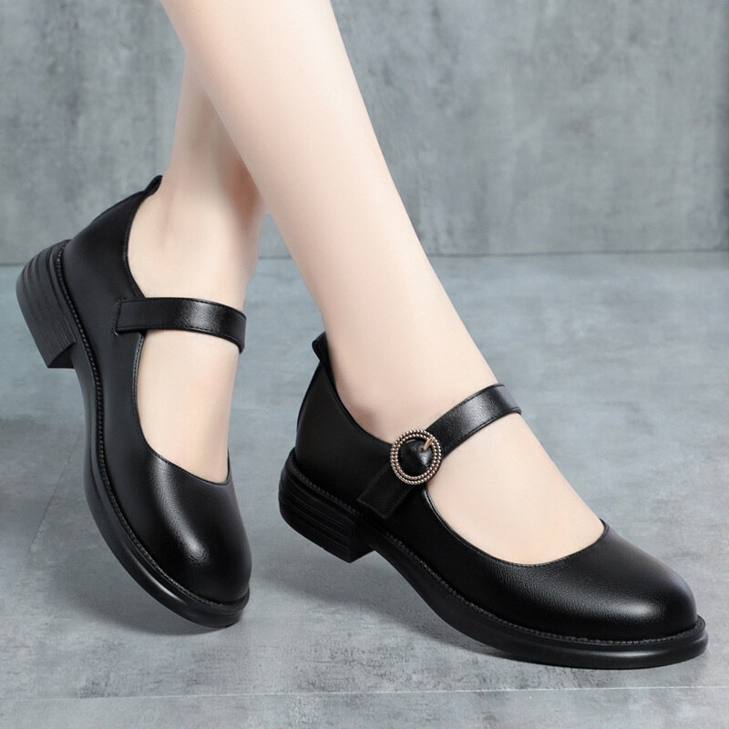 New Spring Summer Fashion Women Shoes Elegant Shallow Mouth Round Toe Square Heel Casual Comfort Soft Sole Single Shoes