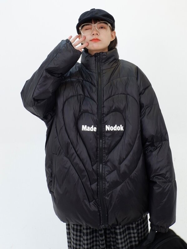 Love-Chaqueta de algodón grueso acolchada para mujer, abrigo holgado con cuello alto, diseño elegante americano chino, invierno, 2023