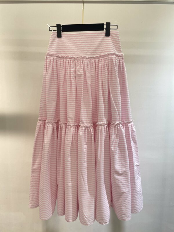 Женская юбка с высокой талией, розовая юбка в полоску, весна 2024