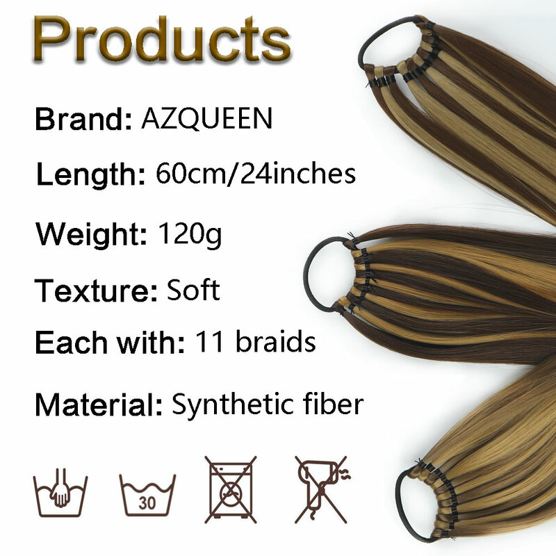 AZQUEEN-Extensões sintéticas de cabelo rabo de cavalo para mulheres, longas e retas, caudas falsas, peruca falsa, branca e preta, 24"