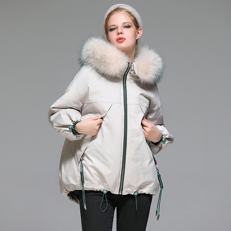 2022 New Winter and Autumn Women White Duck Down Fur Collar Hoodies Puffer Jacket Fashion Slim Ladies Coats