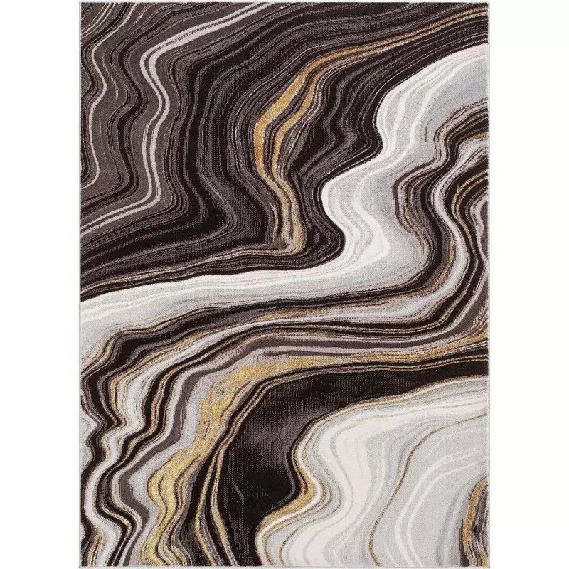 Well Woven Werrick Grey & Gold Striated Marble Pattern Rug 8x10 (7'10" x 9'10")