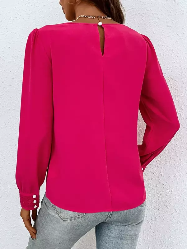 2024 New Shirt Women's Long sleeved Versatile Rose V-neck Elegant and Elegant Style