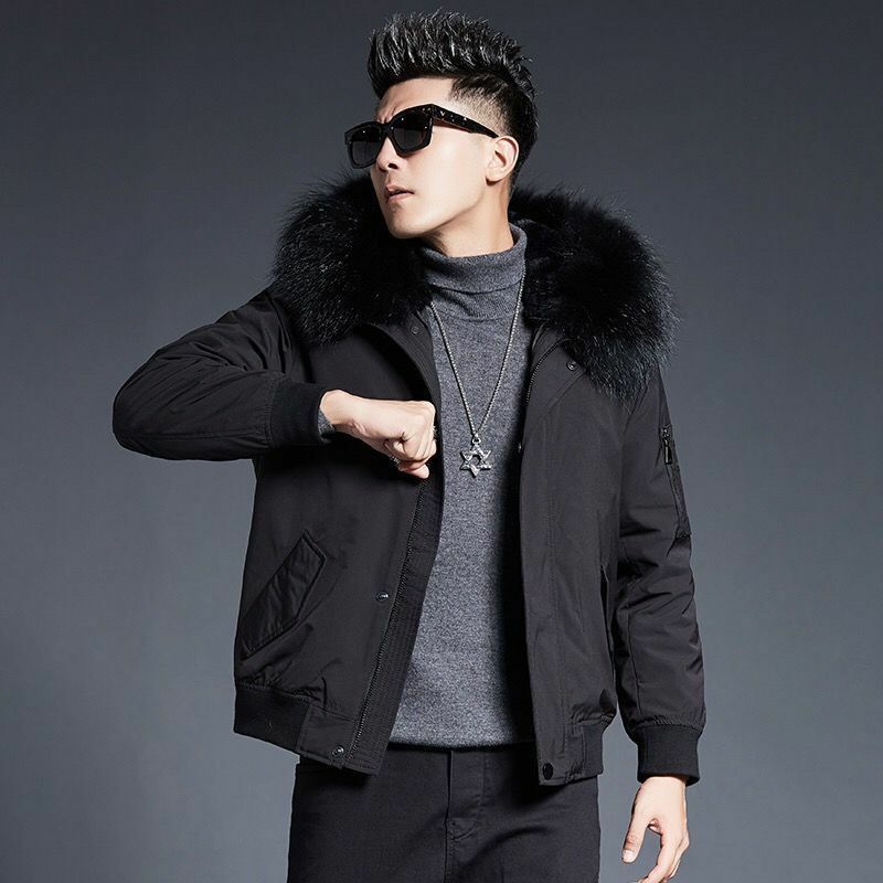 เสื้อคลุมกันหนาวสำหรับผู้ชาย, เสื้อแจ็คเก็ตตัวสั้น2023ขนแรคคูนขนสัตว์เทียมสามารถถอดออกได้สำหรับฤดูหนาว