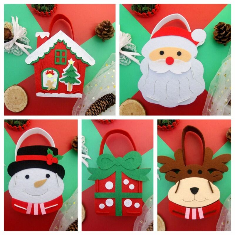 Tecido não tecido DIY Xmas Candy Bag, bolsa portátil Elk, casa de Natal, pai Toy Bag, boneco de neve