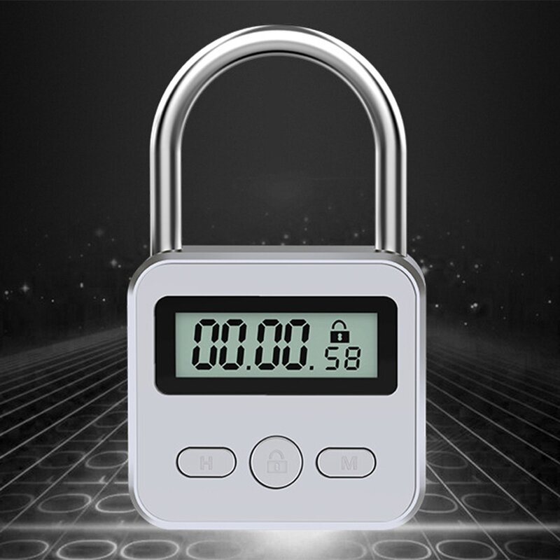 Kunci Timer logam layar LCD multi-fungsi, waktu elektronik 99 jam pengaturan waktu maks USB pengatur waktu isi ulang, gembok, perak