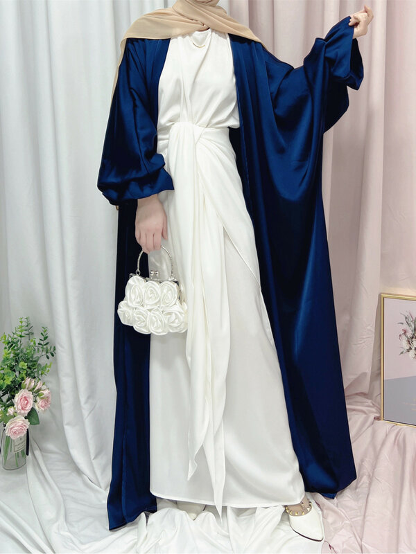 Модная свободная мусульманская абайя Рамадан ИД с пышными рукавами Мягкая Халат абайя Элегантная Шелковая мусульманская Арабская одежда для поклонения