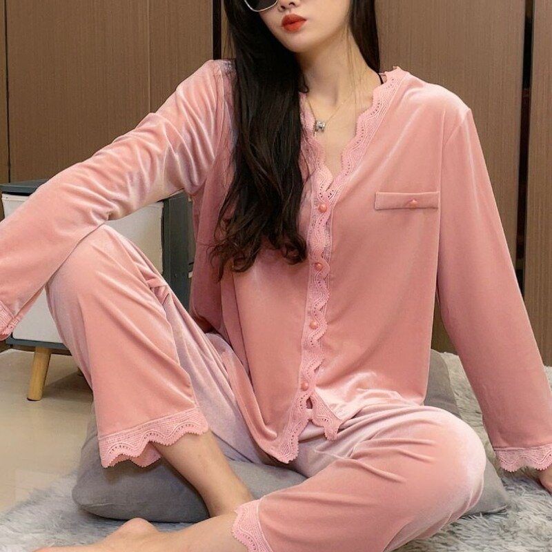 Wiosenny i jesienny nowy moda damska elegancka lalka szyi piżama z długim rękawem casualowa wygodna w nowym koreańskim stylu jednolity kolor kombinezon