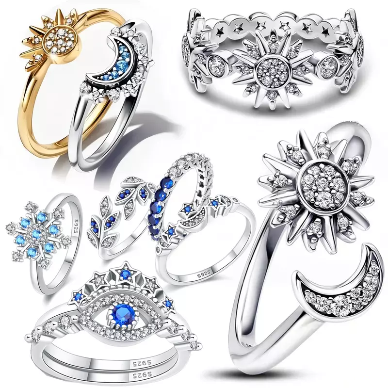 Anelli in argento Sterling 925 per le donne anello di fidanzamento con testa scintillante anello di fiori anelli margherita regalo di gioielli originali per Festival