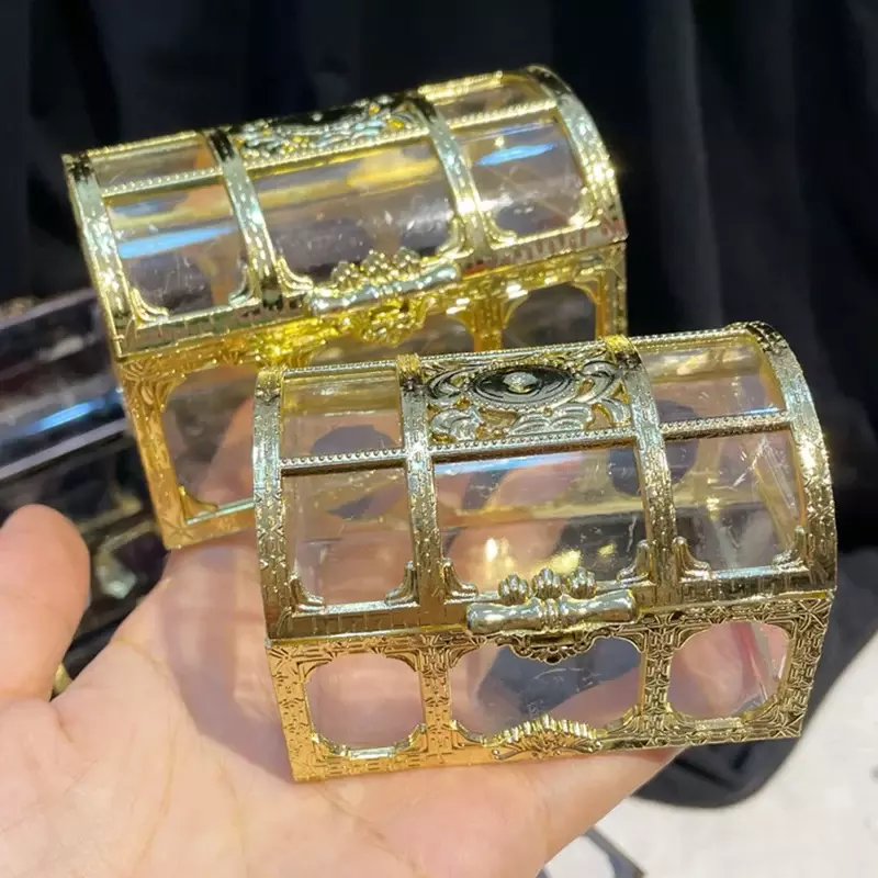 Retro Transparan Kotak Harta Bajak Laut Kristal Permata Kotak Perhiasan Penyimpanan Organizer Perhiasan Keepsake Harta Dada untuk Dekorasi Rumah