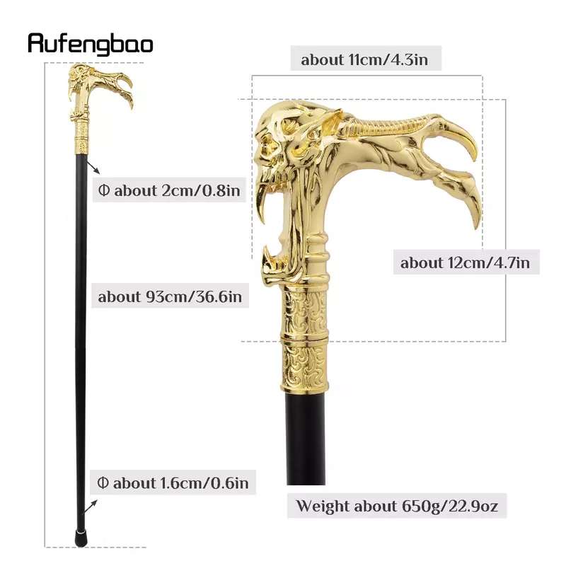 Golden Ghost Skull Head Single Joint Fashion Walking Stick Decorative Vampire Cospaly Party Walking Cane Halloween Crosier 93cm