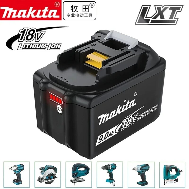 Carregador de bateria recarregável Li-ion Makita, Bateria de iões de lítio, 18V, 9AH, 9000mAh, BL1860B, BL1850, BL1830, BL1815, LXT400, Novo