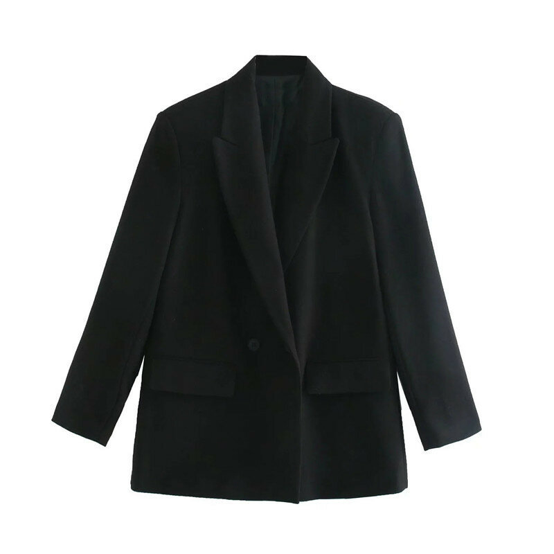 Chaqueta holgada de doble botonadura para mujer, abrigo Vintage de manga larga con bolsillos, ropa de abrigo elegante para mujer
